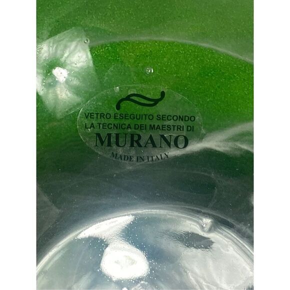 Murano Glass EMERALD Green White Wavey Rim Large Deep Bowl Vase Table Decor New - Picture 5 of 7